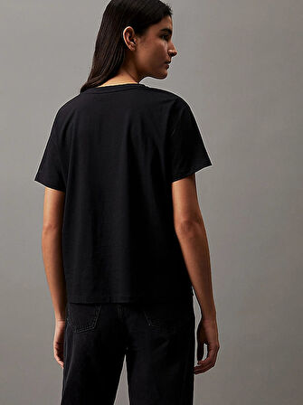 Kadın Ck Smooth Pamuklu T-Shirt - Siyah | L