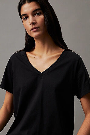 Kadın Smooth V Neck T-Shirt - Siyah | M