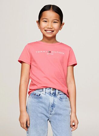 Tommy Hilfiger Baskılı Pembe Kız Çocuk T-Shirt ESSENTIAL TEE S/S GIRLS