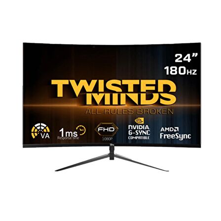 TWISTED MINDS 23.6" TM24RFA FHD 180HZ 1MS HDMI DP KAVİSLİ ADAPTIVE SYNC ÇERÇEVESİZ GAMING MONİTÖR