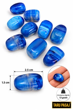 Mavi Bandlı Akik Doğal Taş Tamburlu 13 Gram - 1 ADET