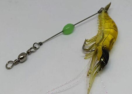 Karides Shrimp Sahte Silikon Balık Yemi Fosforlu Kancalı 9.5 Cm 6.3 gr Sarı 