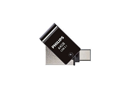 Flash Bellek 64 GB Mini Usb Ve Type-C 3.1 Philips Gece Siyahı