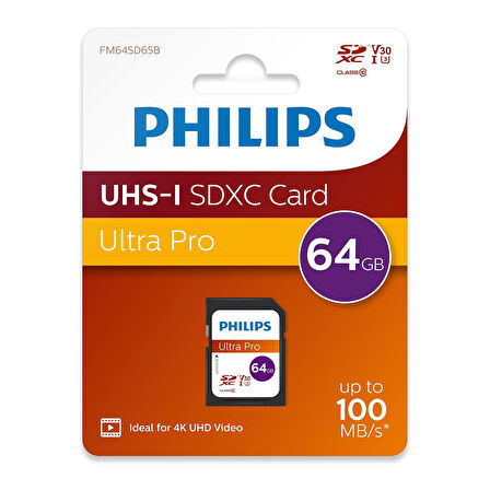 Philips Ultra Pro 64GB SDXC UHS-I U3 V30 Class10 Hafıza Kartı