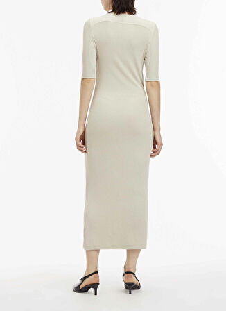 Calvin Klein Bisiklet Yaka Bej Midi Kadın Elbise K20K205277ACN