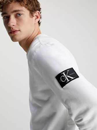 Erkek BADGE Bisiklet Yaka Sweatshirt - Beyaz | XS