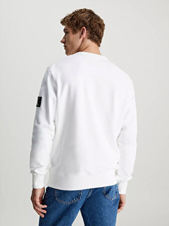 Erkek BADGE Bisiklet Yaka Sweatshirt - Beyaz | XS