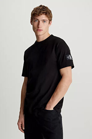 Erkek CK Logolu Bisiklet Yaka BADGE REGULAR T-Shirt - Siyah | XXL