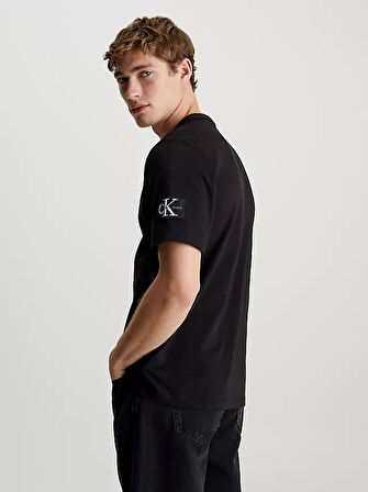 Erkek CK Logolu Bisiklet Yaka BADGE REGULAR T-Shirt - Siyah | XXL