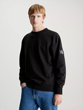 Erkek BADGE Bisiklet Yaka Sweatshirt - Siyah  | XS