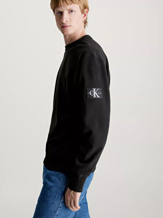 Erkek BADGE Bisiklet Yaka Sweatshirt - Siyah  | XS