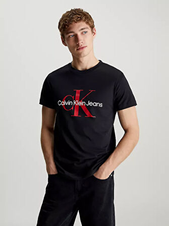 Erkek Core Monologo Bisiklet Yaka Düz T-Shirt - Siyah Kırmızı | S