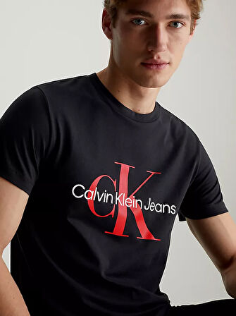 Erkek Core Monologo Bisiklet Yaka Düz T-Shirt - Siyah Kırmızı | S