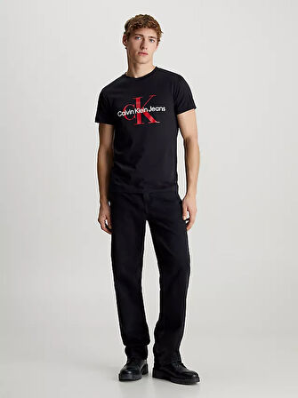 Erkek Core Monologo Bisiklet Yaka Düz T-Shirt - Siyah Kırmızı | XXL