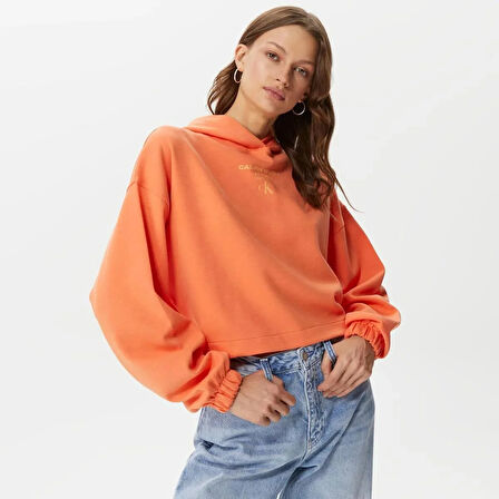 Calvin Klein Gathered Hem Cropped Hoodie Sweatshirt 