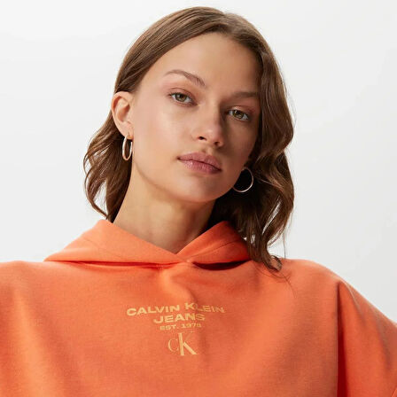 Calvin Klein Gathered Hem Cropped Hoodie Sweatshirt 