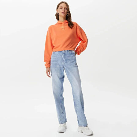 Calvin Klein Gathered Hem Cropped Hoodie Sweatshirt 