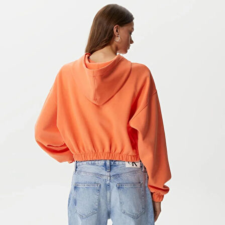 Calvin Klein Gathered Hem Cropped Hoodie Sweatshirt 