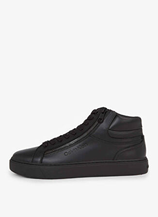 Calvin Klein Siyah Erkek Deri Sneaker HIGH TOP LACE UP W/ZIP RUBB