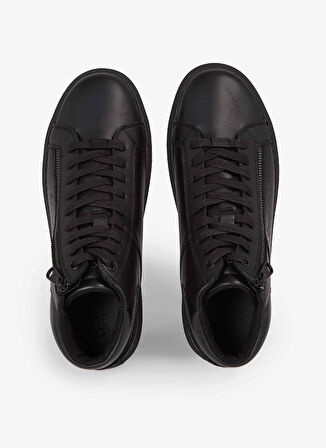 Calvin Klein Siyah Erkek Deri Sneaker HIGH TOP LACE UP W/ZIP RUBB