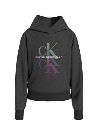 Calvin Klein Siyah Kız Çocuk Kapüşonlu Uzun Kollu Baskılı Sweatshirt IG0IG02211BEH