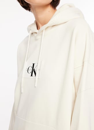 Calvin Klein Jeans Kapüşon Yaka Düz Beyaz Kadın Sweatshırt J40J400325YBI