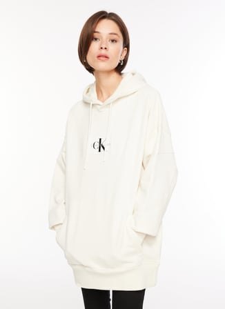 Calvin Klein Jeans Kapüşon Yaka Düz Beyaz Kadın Sweatshırt J40J400325YBI