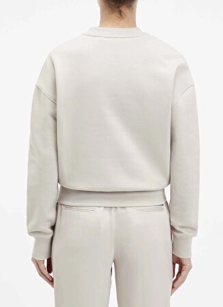 Calvin Klein Bisiklet Yaka Düz Açık Gri Kadın Sweatshırt SATIN EMBROIDERY SWEATSHIRT