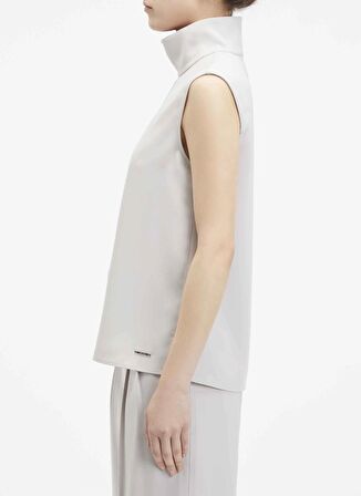 Calvin Klein Balıkçı Yaka Düz Açık Gri Kadın Bluz STRUCTURE TWLL NS MOCK NECK TOP