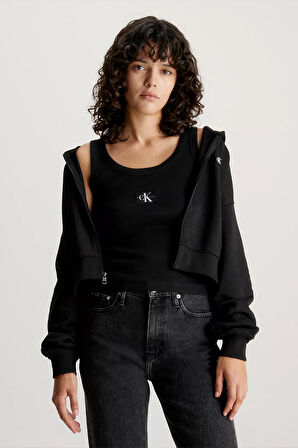 Kadın CK EMBRO BADGE ZIP-THROUGH Sweatshirt - Siyah  | XS