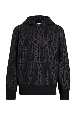 Calvin Klein Logo Aop Hoodie Erkek Sweatshirt