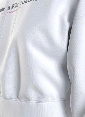 Calvin Klein Jeans Kapüşon Yaka Baskılı Beyaz Kadın Sweatshırt J20J222543YAF