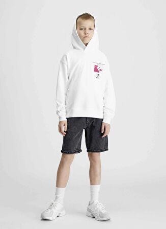 Calvin Klein Baskılı Erkek Beyaz Sweatshırt TERRY PHOTOGRAPH HOODIE