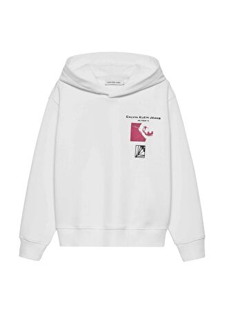 Calvin Klein Baskılı Erkek Beyaz Sweatshırt TERRY PHOTOGRAPH HOODIE