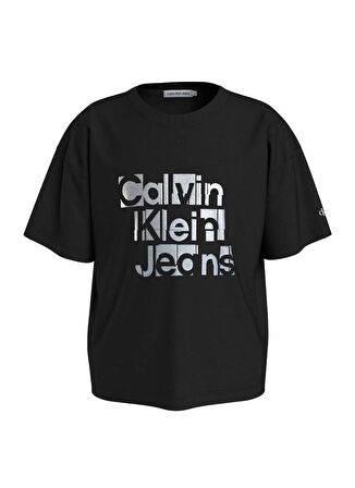 Calvin Klein Baskılı Siyah Kız Çocuk T-Shirt METALLIC CKJ BOXY T-SHIRT
