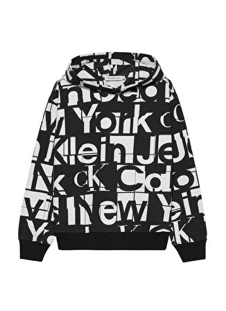 Calvin Klein Baskılı Erkek Genç  Beyaz Sweatshırt GRID AOP HOODIE