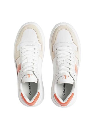 Calvin Klein Beyaz - Turuncu Kadın Deri Sneaker YW0YW0144502T
