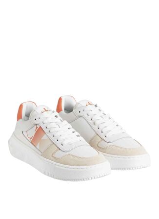 Calvin Klein Beyaz - Turuncu Kadın Deri Sneaker YW0YW0144502T