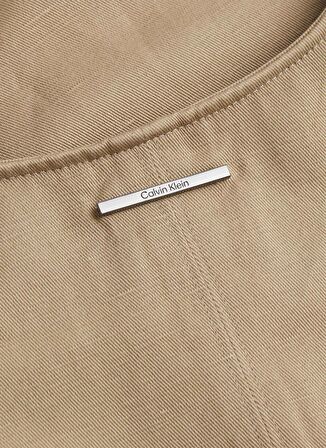 Calvin Klein Bisiklet Yaka Düz Bej Diz Üstü Kadın Elbise PAMUK LINEN BELTED SHIFT DRESS