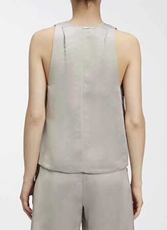 Calvin Klein V Yaka Düz Açık Gri Kadın Bluz VISCOSE LINEN HALTERNECK TOP