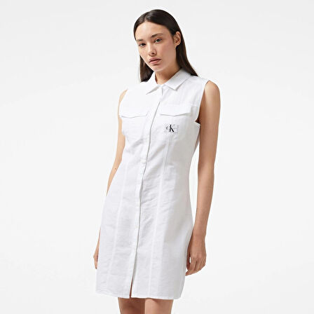 Calvin Klein SLEEVELESS COTTON SHIRT DRESS Elbise 