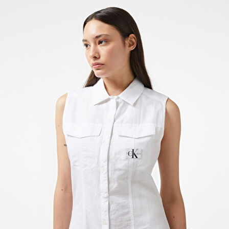 Calvin Klein SLEEVELESS COTTON SHIRT DRESS Elbise 