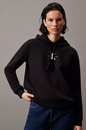 Kadın Monologo Kapüşonlu Sweatshirt - Siyah  | XS