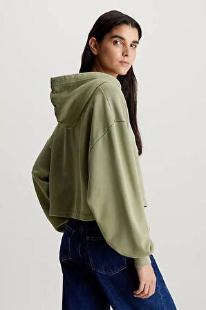 Washed Cotton Cropped Hoodie Kadın Sweatshirt-J20J223082L9N