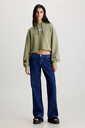 Washed Cotton Cropped Hoodie Kadın Sweatshirt-J20J223082L9N