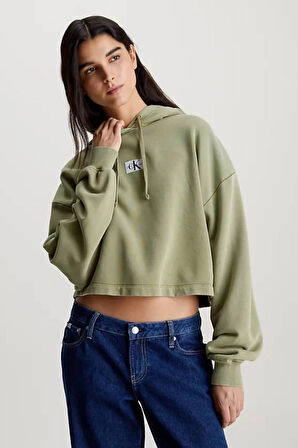 Washed Cotton Cropped Hoodie Kadın Sweatshirt-J20J223082L9N