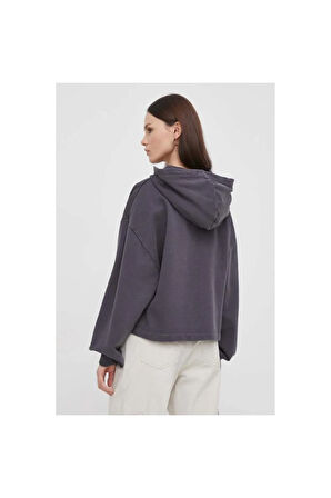 Washed Woven Label Hoodıe Kadın Sweatshirt-J20J223082