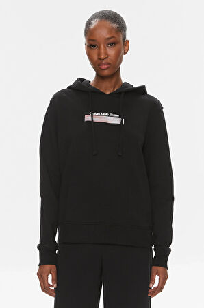 Kadın CK DIFFUSED Kapüşonlu Sweatshirt - Siyah  | S