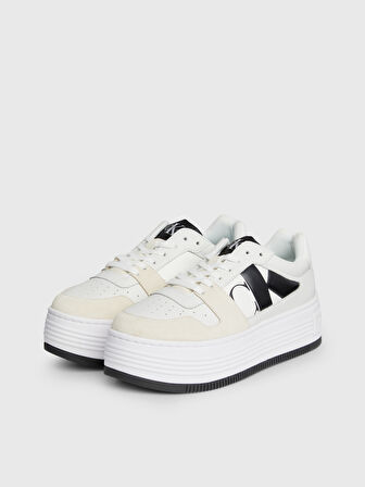 Kadın Calvin Klein Logolu Platform Topuklu Rahat Tabanlı Gündelik Kullanıma Uygun Beyaz Sneaker YW0YW01432-0K8