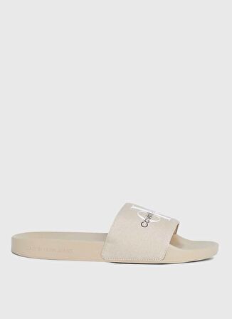 Calvin Klein Bej Erkek Plaj Terliği SLIDE MONOGRAM CO